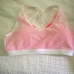 Net sports bra with coral t back insert